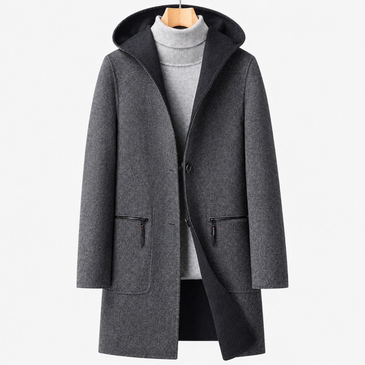 manteau long femme gris capuche, vue devant