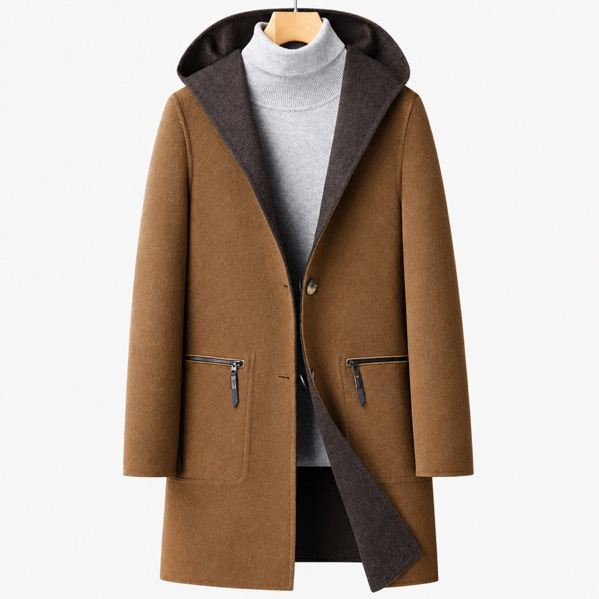 manteau long femme marron capuche, vue devant