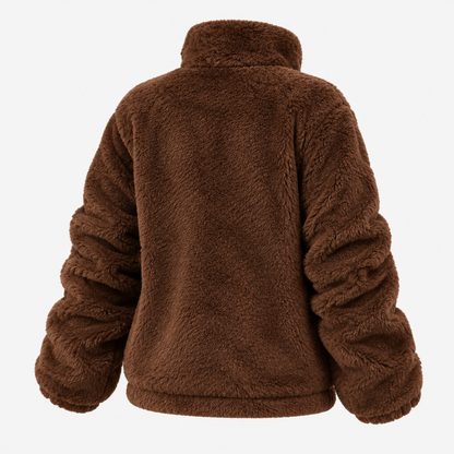 Veste oversize femme fausse fourrure marron, vue de dos