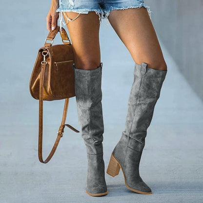 Bottes Cuissardes Femme – Daim Doux & Hauteur Genou, Élégance Automnale