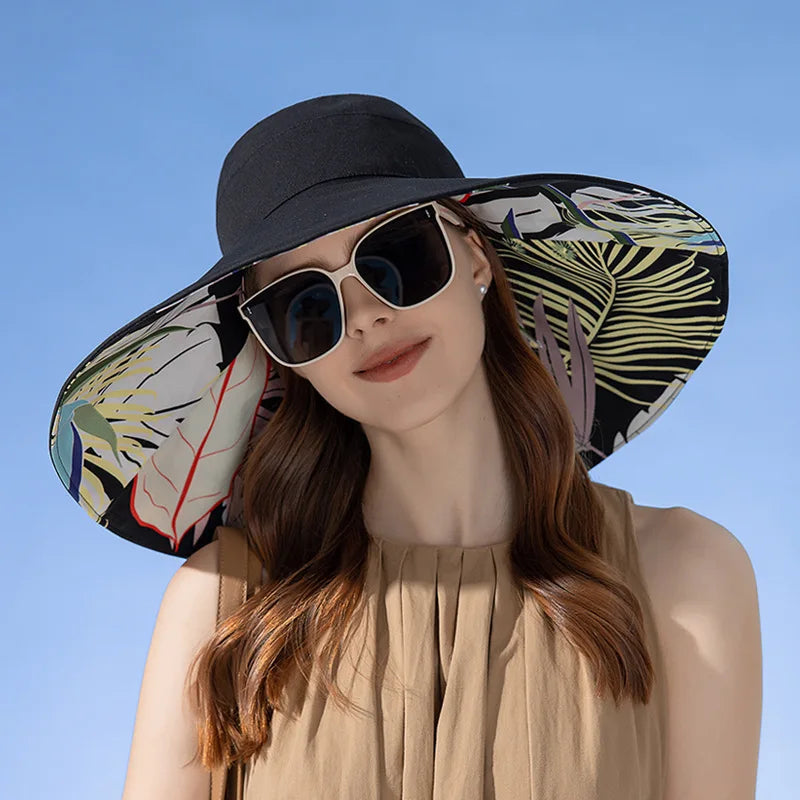 Chapeau de Plage Femme à Large Bord – Réversible Anti-UV, Style Élégant Estival