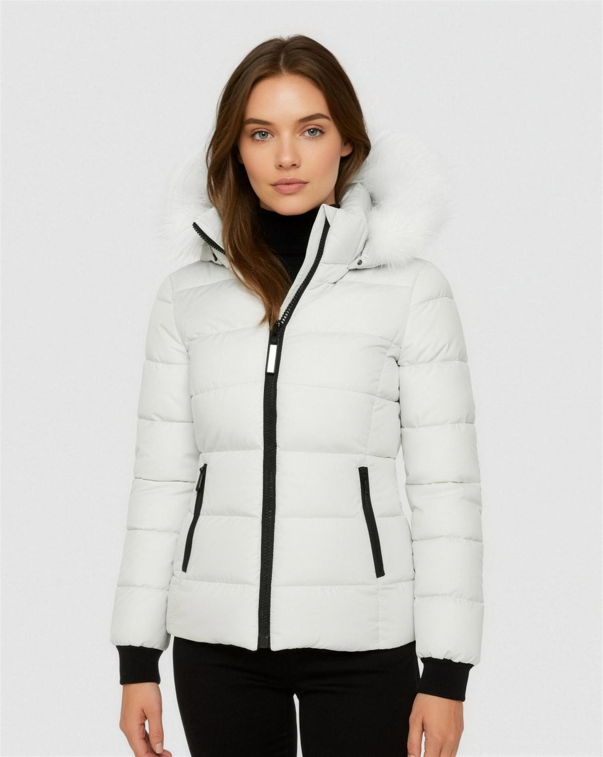 Doudoune Femme Capuche Fausse Fourrure - Blanc