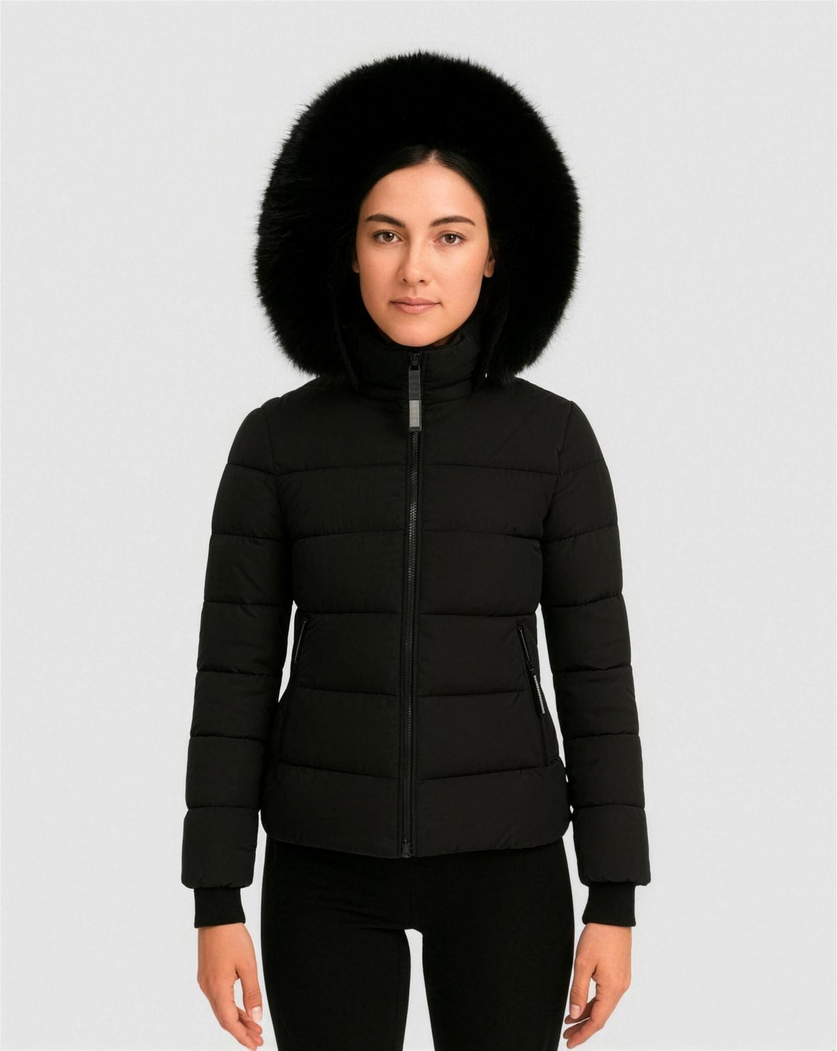 Doudoune Femme Capuche Fausse Fourrure - Noir