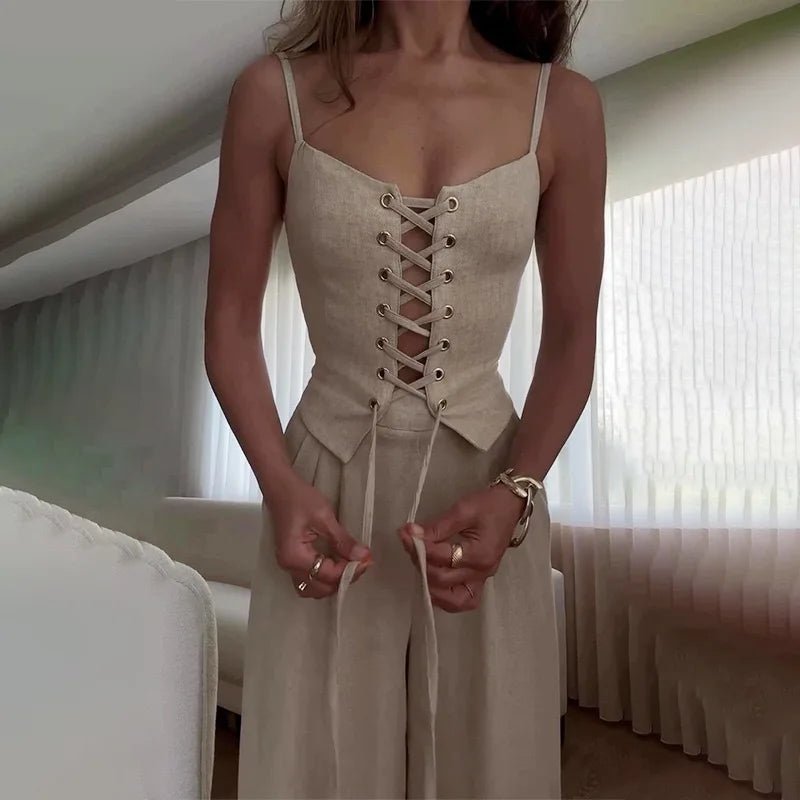 Ensemble Corset Lacé - Beige