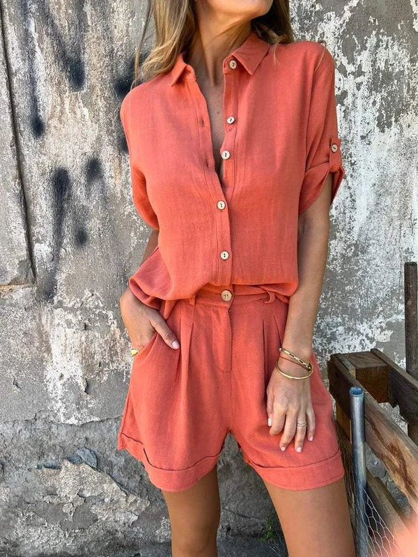Ensemble deux pièces lin femme - Orange