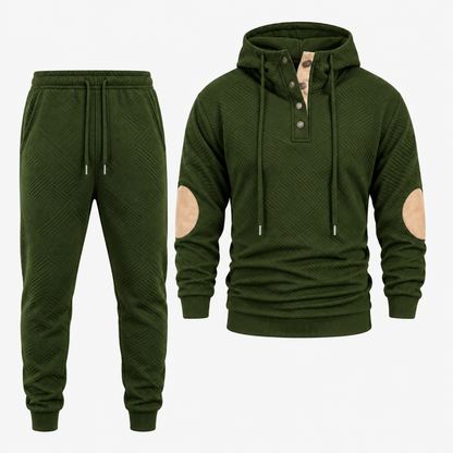 Ensemble jogging homme vert kaki - hoodie à capuche et pantalon assorti, vue de face