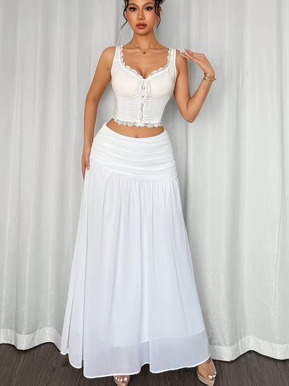 Jupe Lin Femme Plissée – Coupe Fluide & Taille Élastique | Élégance Estivale Bohème