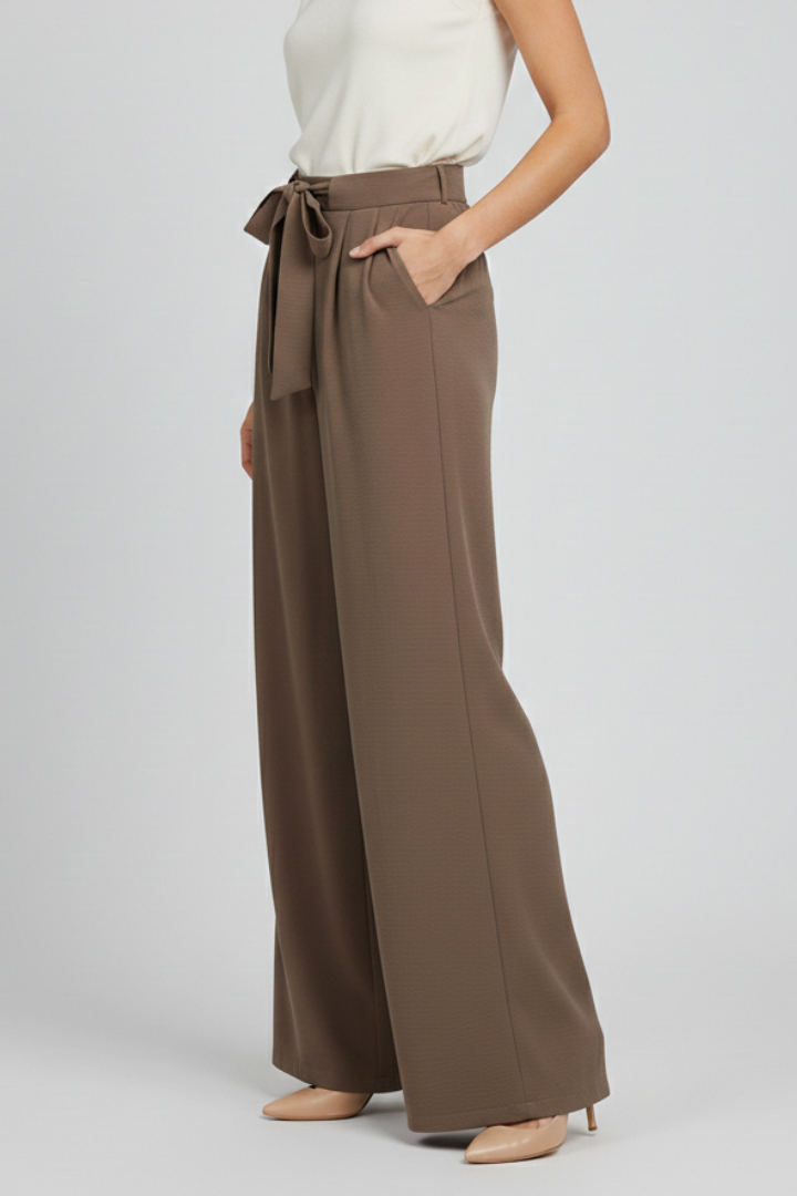 Pantalon Palazzo Femme – Jambe Évasée & Taille à Cordon, Coupe Fluide Élégante