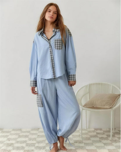 Pyjama Femme Confortable – Coupe Ample à Carreaux, coloris Bleu