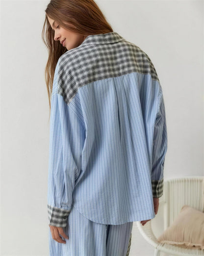 Pyjama Femme Confortable – Coupe Ample à Carreaux, coloris Bleu