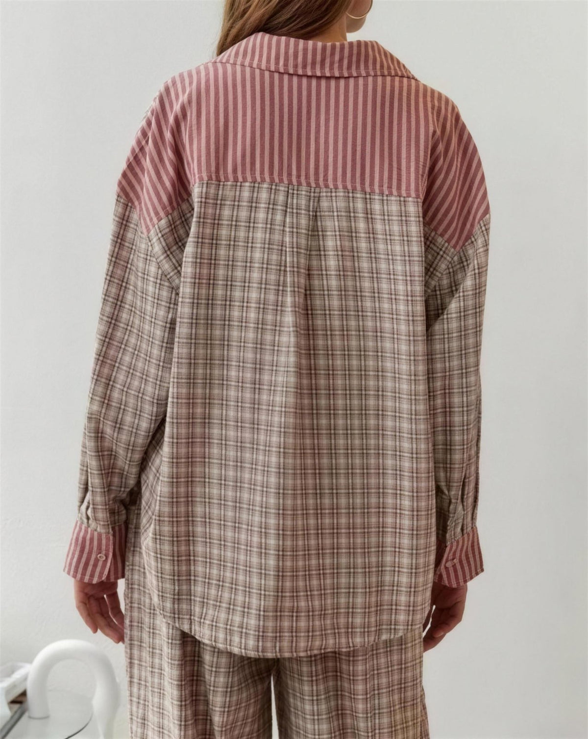 Pyjama Femme Confortable – Coupe Ample à Carreaux, coloris Rose