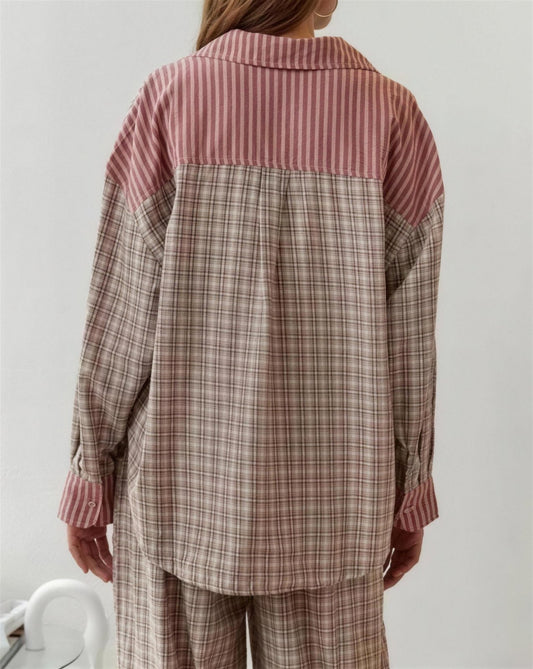 Pyjama Femme Confortable – Coupe Ample à Carreaux, coloris Rose