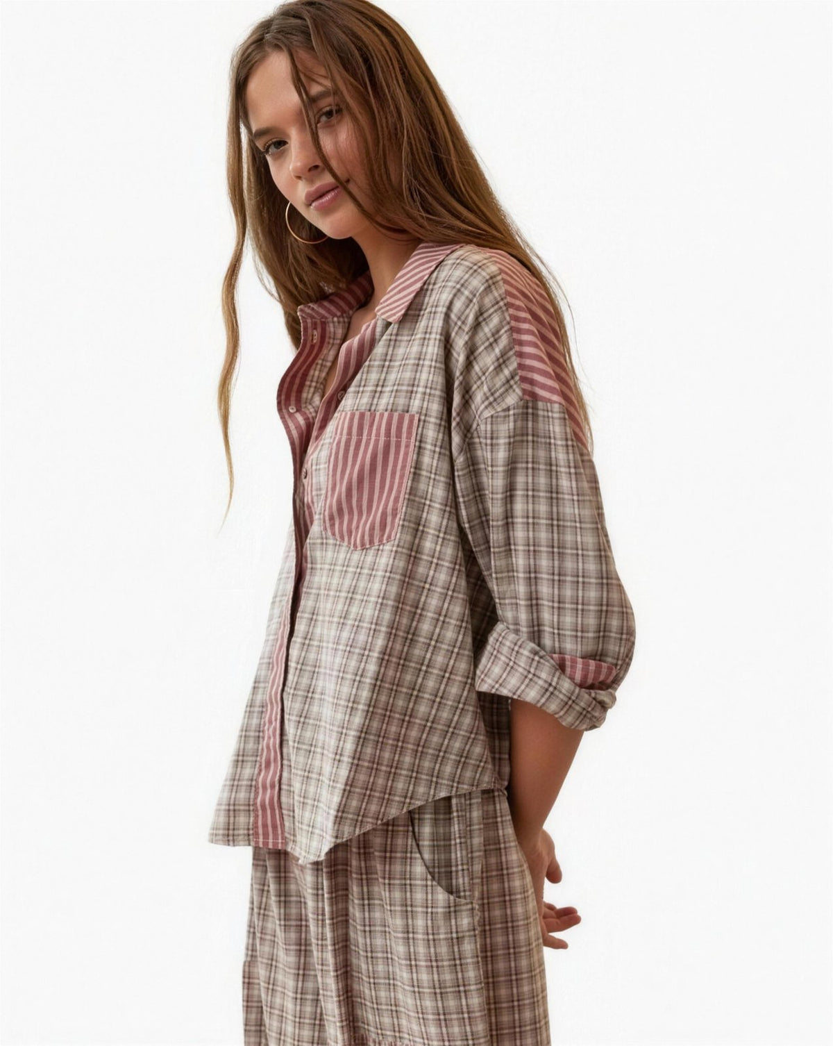 Pyjama Femme Confortable – Coupe Ample à Carreaux, coloris Rose