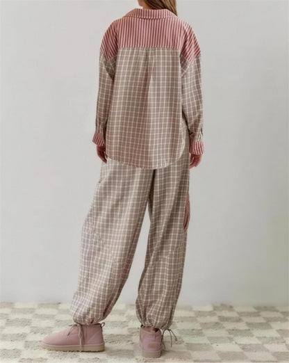 Pyjama Femme Confortable – Coupe Ample à Carreaux, coloris Rose