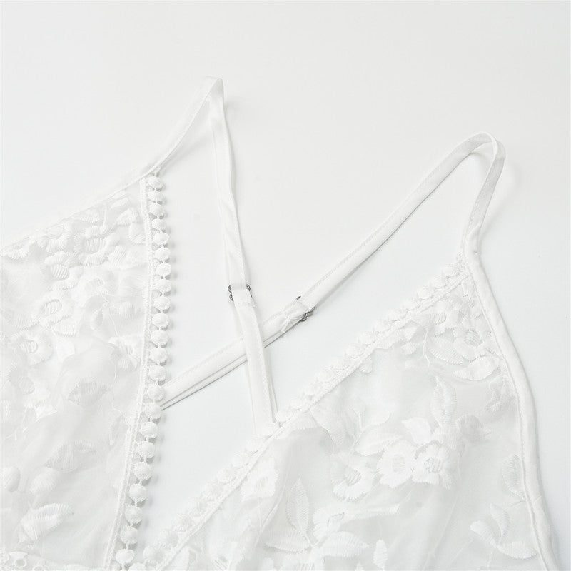 Robe blanche fleurie dentelle - Blanc - vue 3