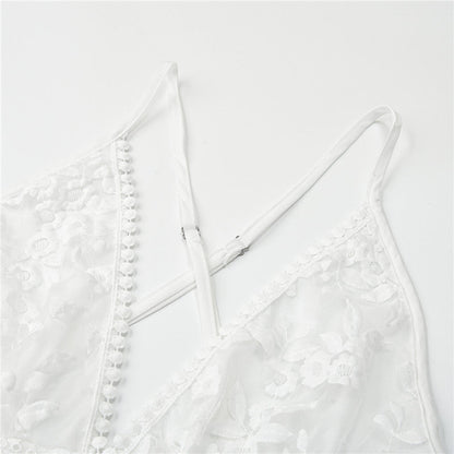 Robe blanche fleurie dentelle - Blanc - vue 3