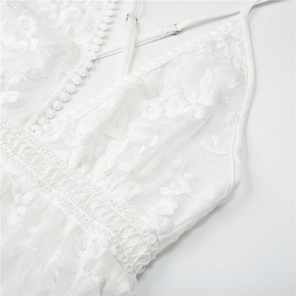 Robe blanche fleurie dentelle - Blanc - vue 4