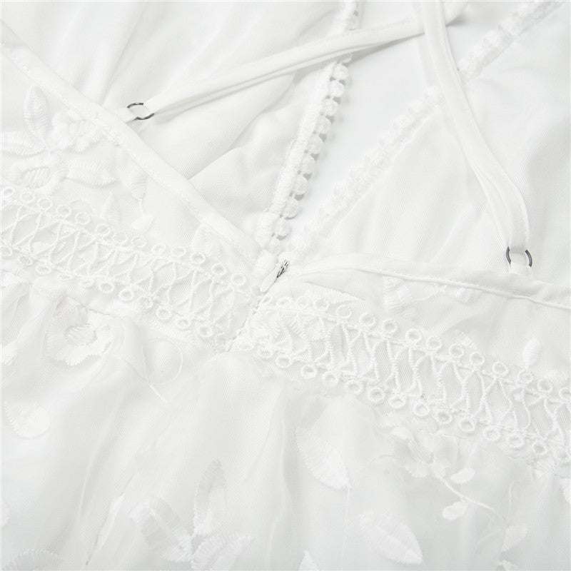 Robe blanche fleurie dentelle - Blanc - vue 5