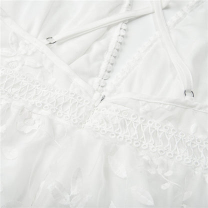 Robe blanche fleurie dentelle - Blanc - vue 5