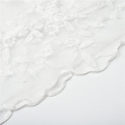Robe blanche fleurie dentelle - Blanc - vue 6