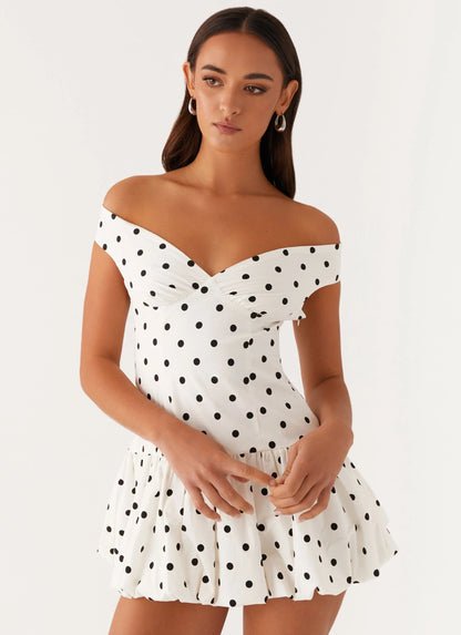 Robe Mini Épaules Dénudées Femme – Imprimé à Pois & Coupe Fluide, Charme Romantique