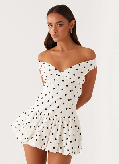 Robe Mini Épaules Dénudées Femme – Imprimé à Pois & Coupe Fluide, Charme Romantique