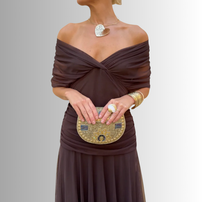 Robe Longue Épaules Dénudées - Marron