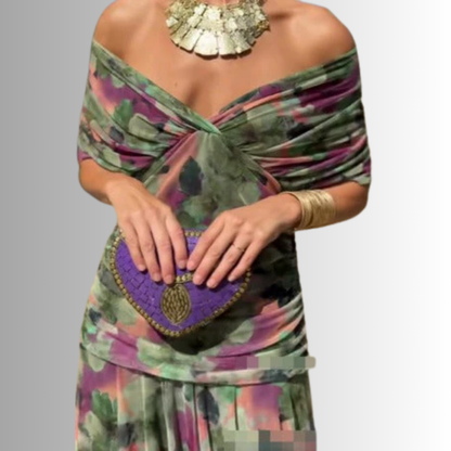 Robe Longue Épaules Dénudées - Vert clair