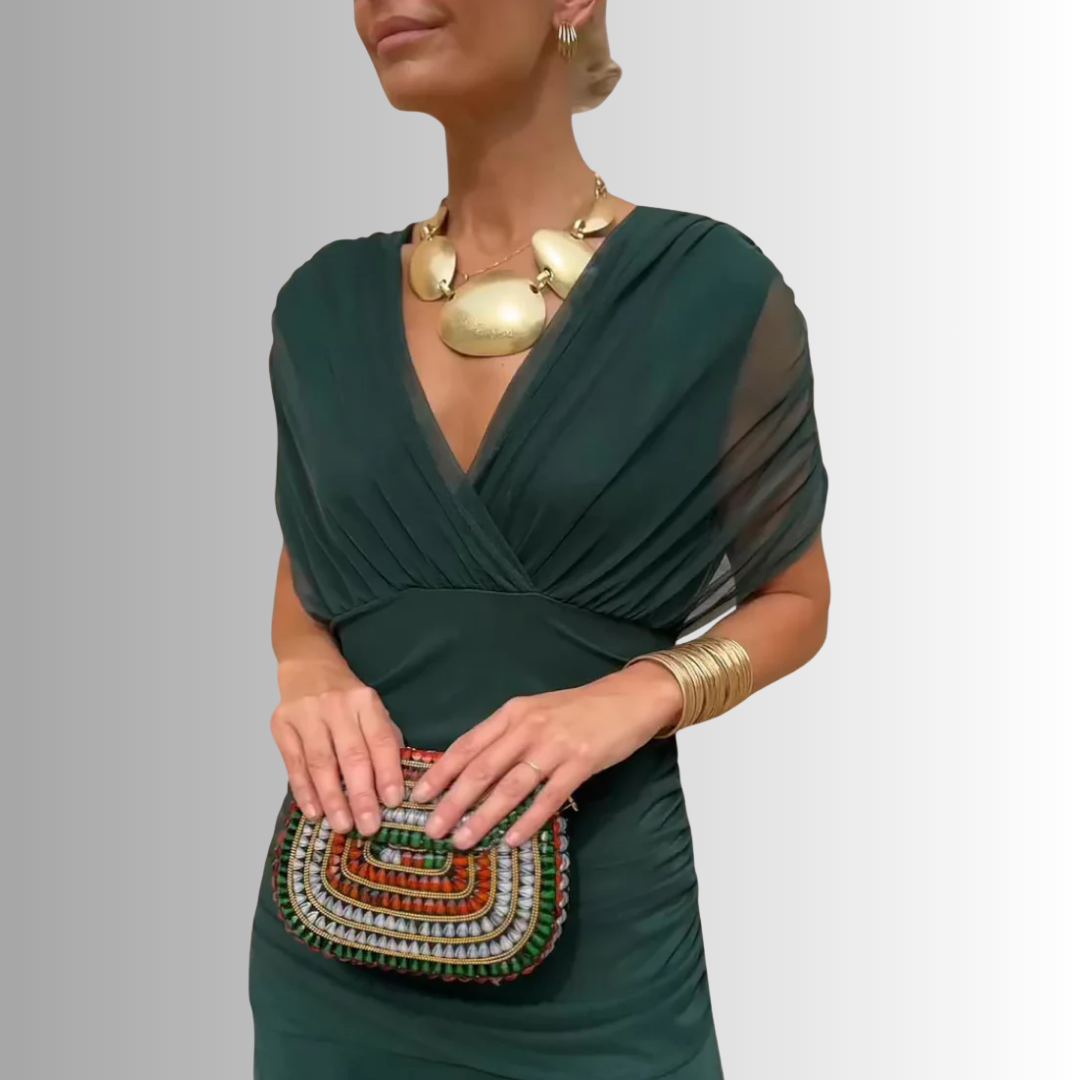 Robe Longue Épaules Dénudées - Vert foncé