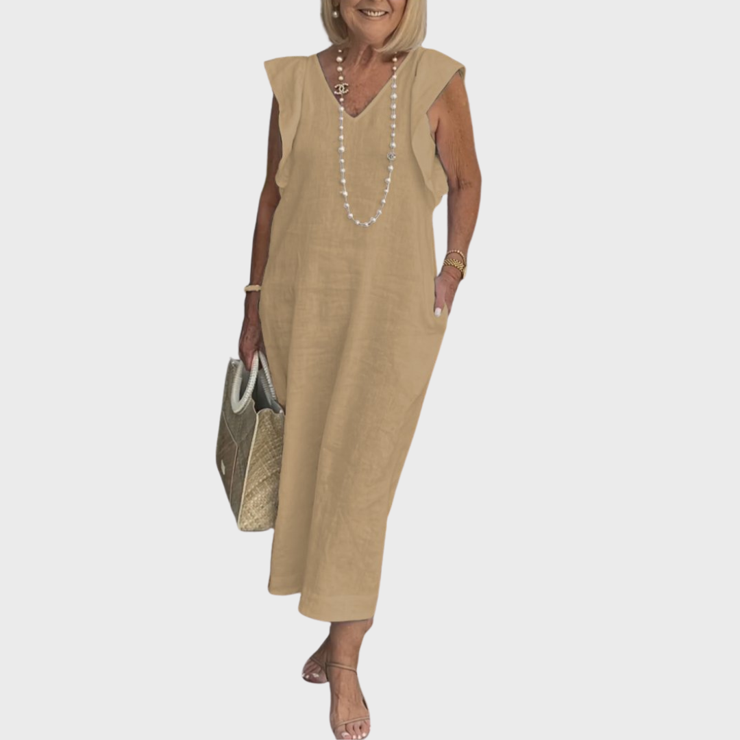 Robe Longue Lin Col V - vue 10