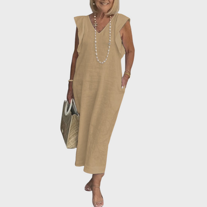 Robe Longue Lin Col V - vue 10