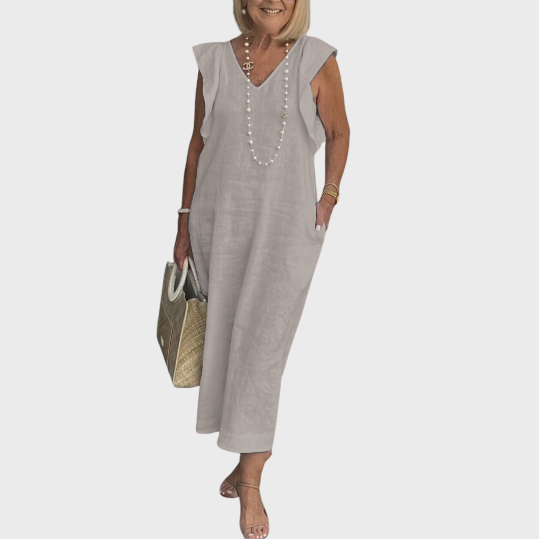 Robe Longue Lin Col V - vue 9