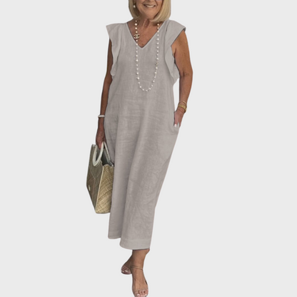 Robe Longue Lin Col V - vue 9