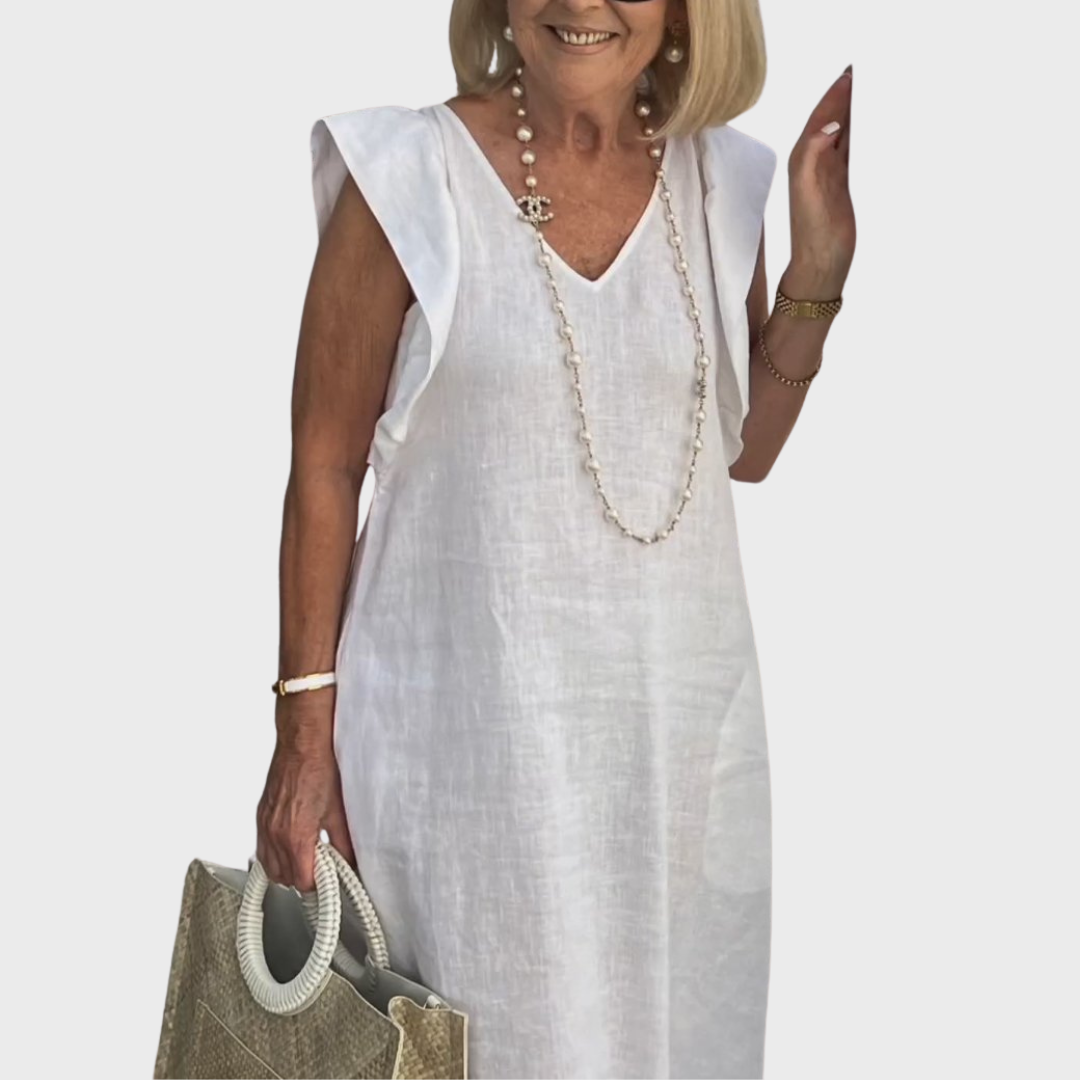 Robe Longue Lin Col V - Bleu foncé