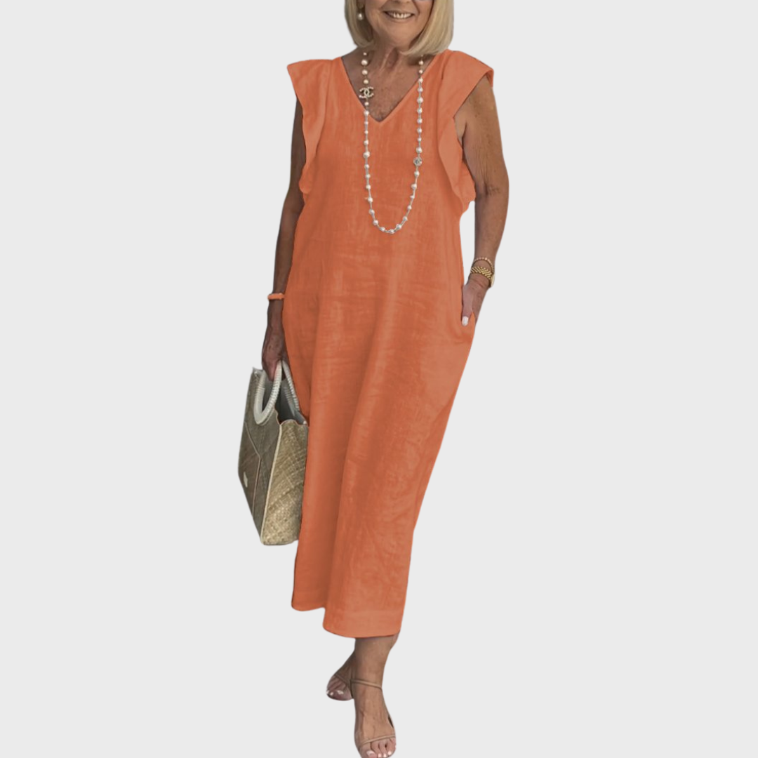 Robe Longue Lin Col V - Noir