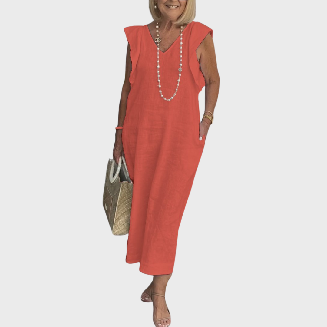 Robe Longue Lin Col V - Vert