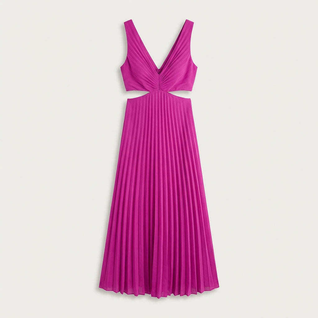 Robe longue plissée à découpes femme - Jaune