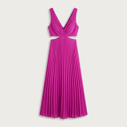 Robe longue plissée à découpes femme - Jaune
