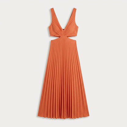 Robe longue plissée à découpes femme - Orange