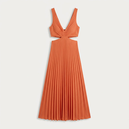 Robe longue plissée à découpes femme - Orange