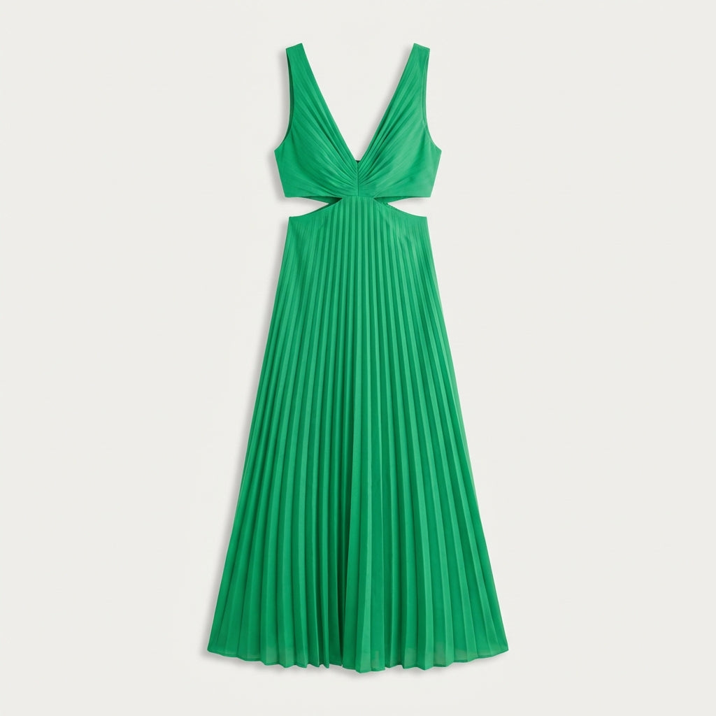 Robe longue plissée à découpes femme - Rouge