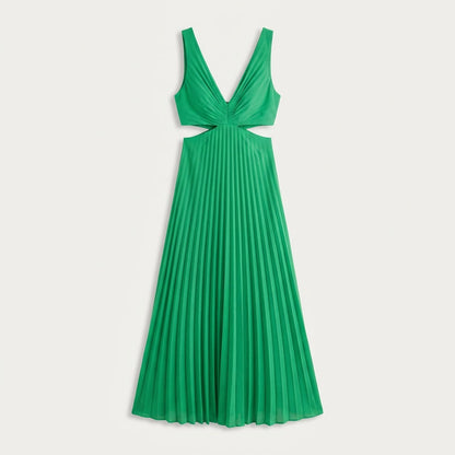 Robe longue plissée à découpes femme - Rouge