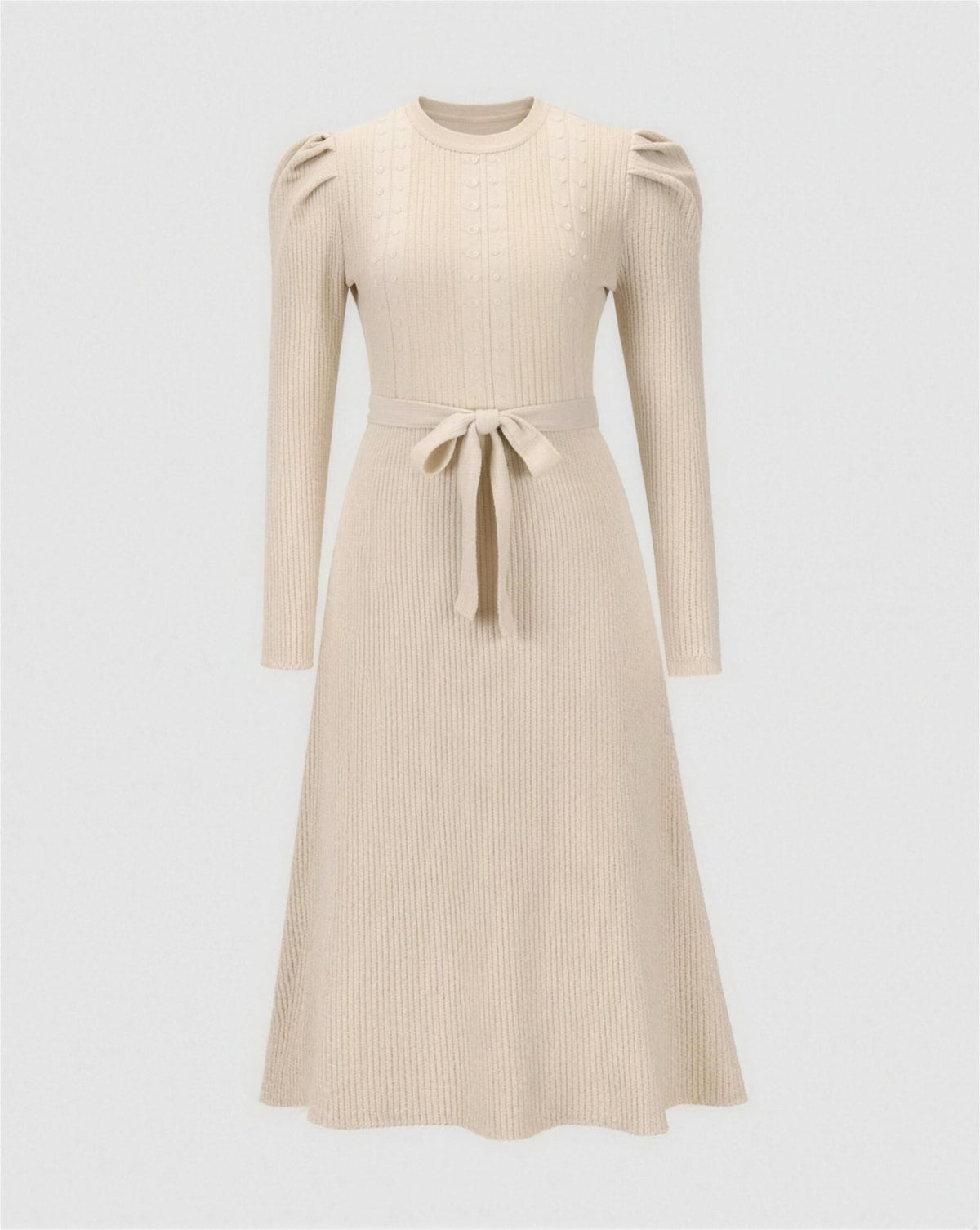 Robe Midi Maille Femme Ceinturée - Beige