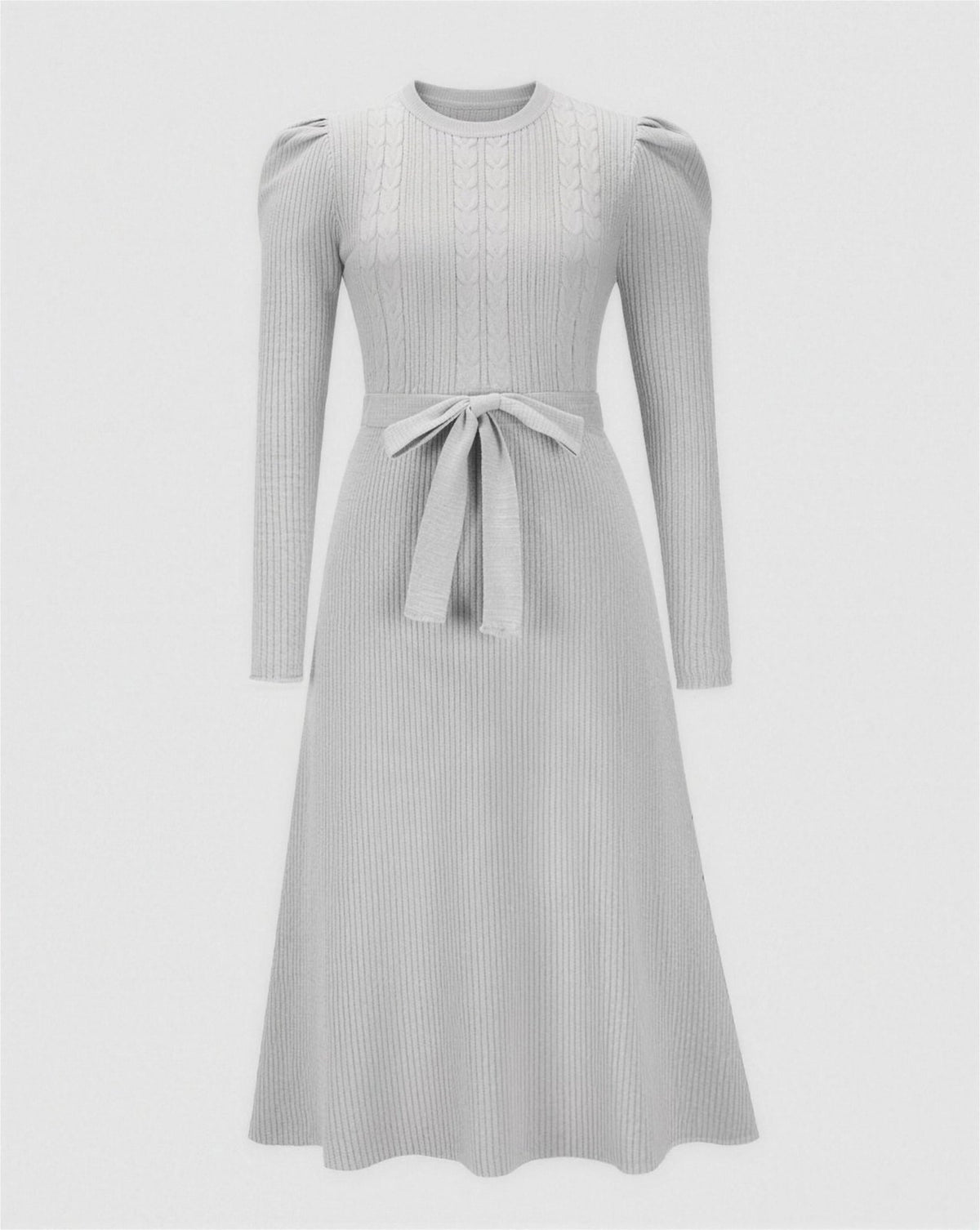 Robe Midi Maille Femme Ceinturée - Gris