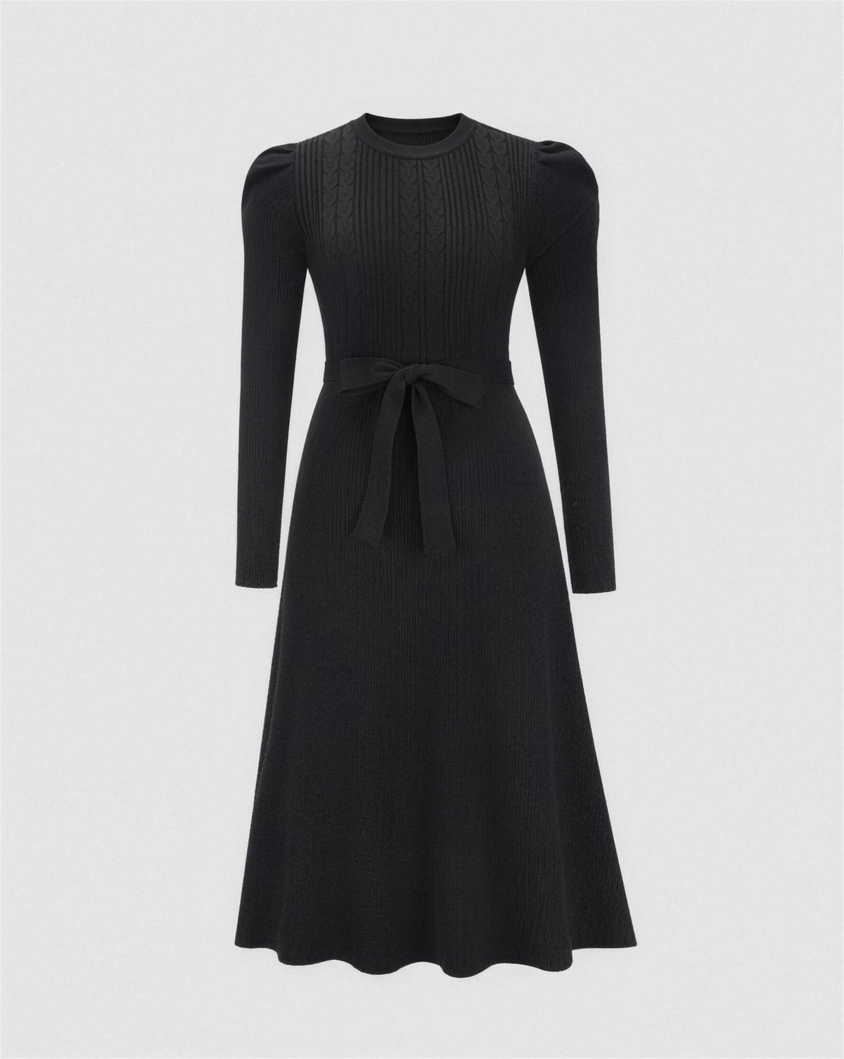 Robe Midi Maille Femme Ceinturée - Noir
