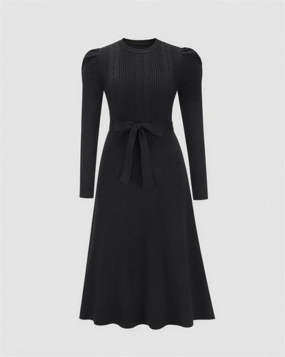 Robe Midi Maille Femme Ceinturée - Noir