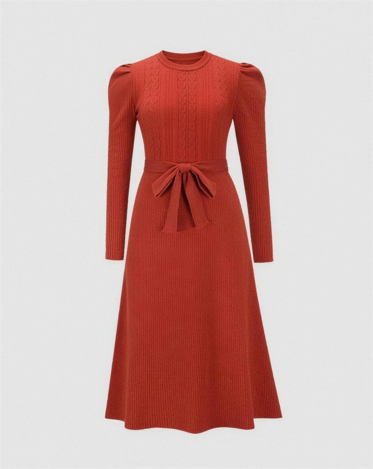 Robe Midi Maille Femme Ceinturée - Rouge