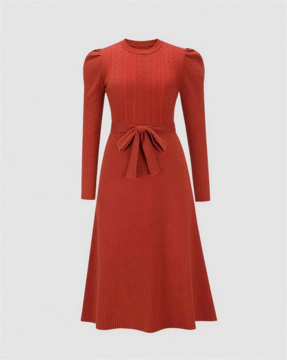 Robe Midi Maille Femme Ceinturée - Rouge