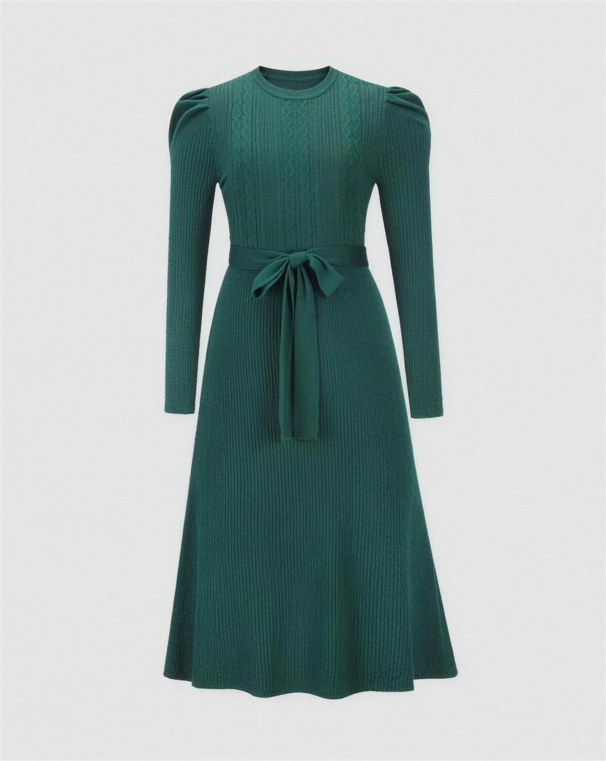 Robe Midi Maille Femme Ceinturée - Vert
