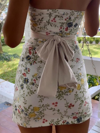 Robe Mini Fleurie Sans Bretelles - vue 3